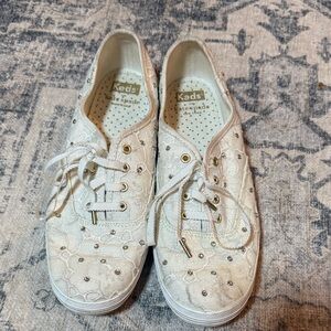 kate spade Ivory Lace-Up Embellished Sneakers